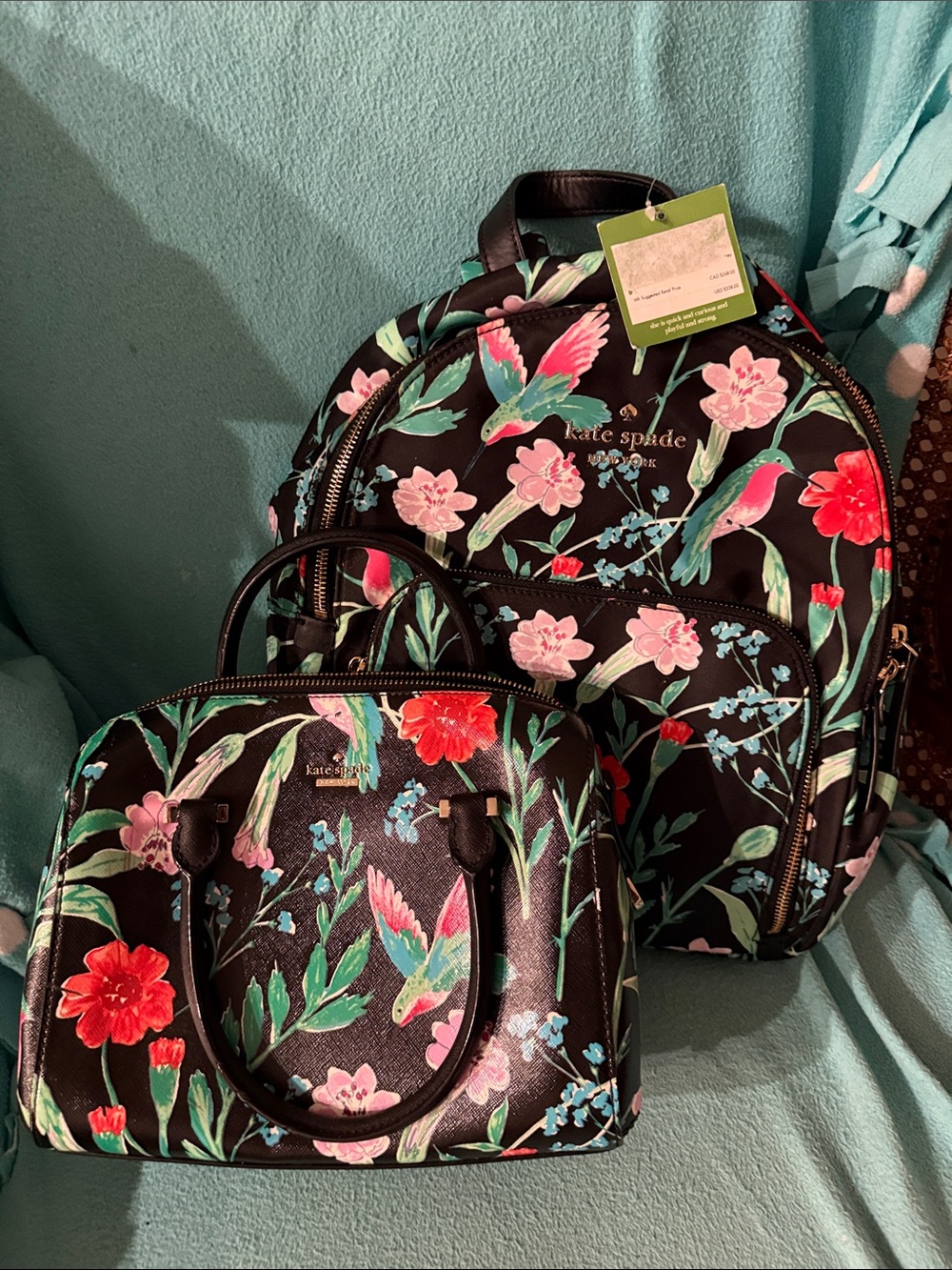 🦜🌺Kate Spade Black Floral Women's Satchel bag & matching backpack